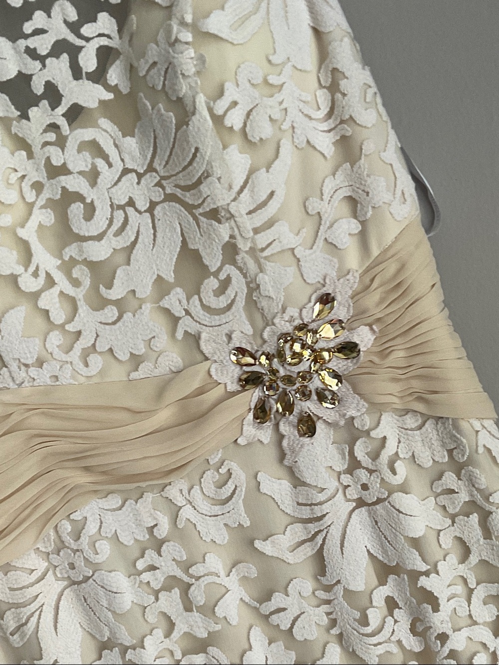 Montage by Mon Cheri Ivory Lace Maxi Dress with Champagne Sash - Picture 4 of 16